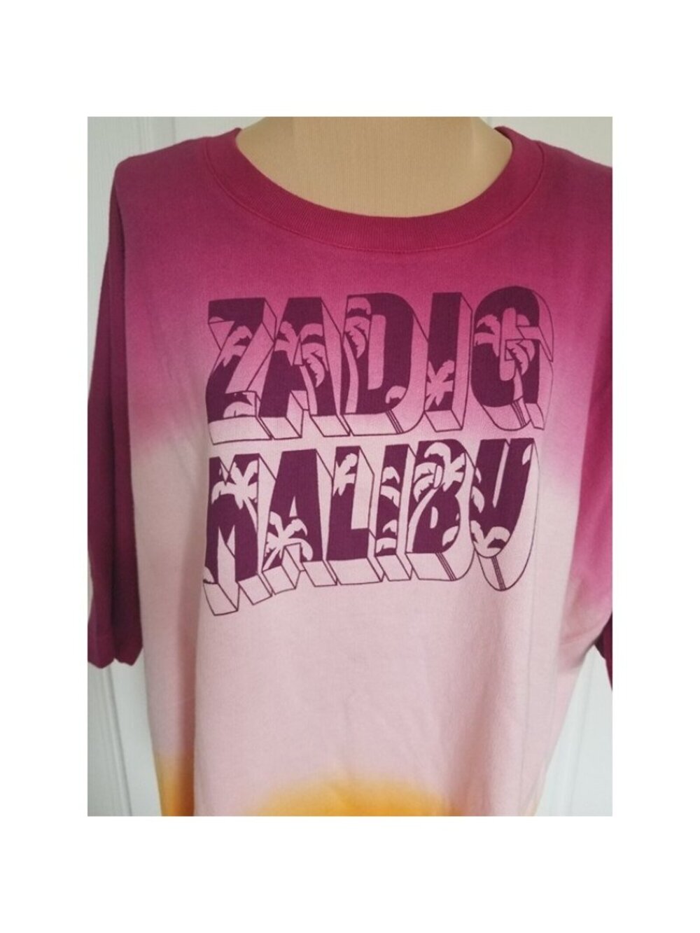 ZADIG & VOLTAIRE Zadig Malibu Dye Dip French Terry Short Sleeve Sweatshirt Sz L - Picture 2 of 11